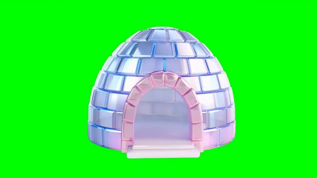 Brightly colored toy igloo displayed prominently on a vivid green screen background