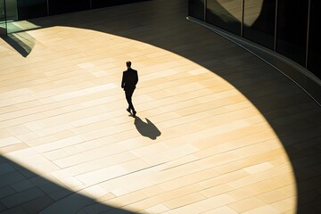 Plakat Businessman Walking Alone Modern Architecture Sunlight Shadow
