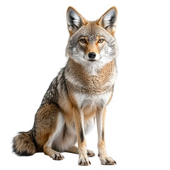 Fototapeta premium Angled view full body shot of a hyperrealistic Coyote animal isolated on a white transparent background