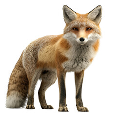 Fototapeta premium Angled view full body shot of a hyperrealistic Crab-Eating Fox animal isolated on a white transparent background