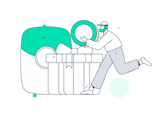 Use red envelopes to attract new customers and promote activity. Flat vector character concept illustration
