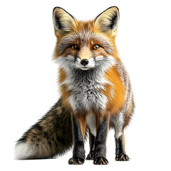 Obraz premium Angled view full body shot of a hyperrealistic Cross Fox animal isolated on a white transparent background