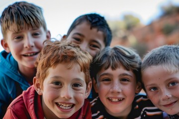 Portrait of a group of happy children smiling and looking at camera