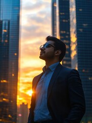 Fototapeta premium Sunset Skyline Silhouette - Urban Professional Portrait
