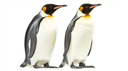 Fototapeta premium Emperor penguins couple standing together on white background
