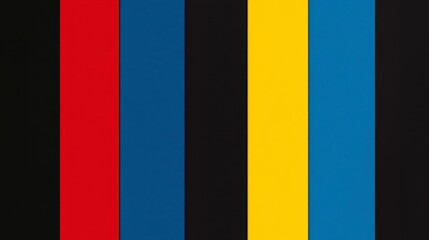 Fototapeta premium Bold Vertical Stripes of Black, Red, Blue, and Yellow: Abstract Geometric Background Design