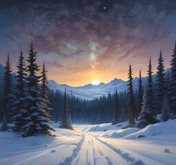Illustration of winter landscape.