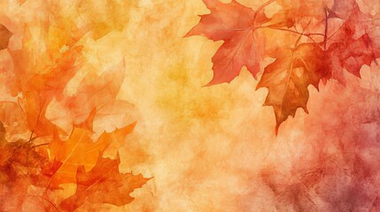Abstract vintage watercolor artwork featuring colorful autumn fall leaves with maple, orange, and yellow hues – nature-inspired wallpaper background with textured artistic design