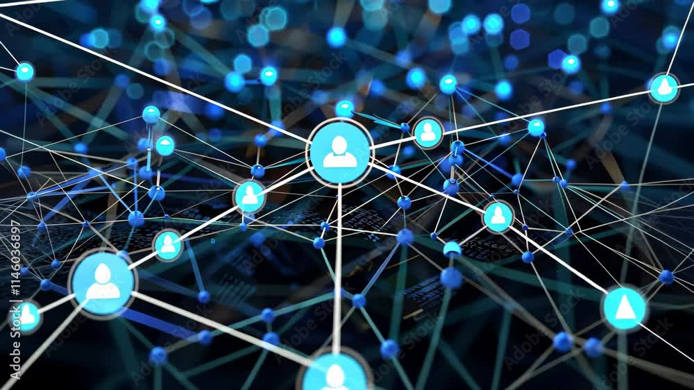 Aufkleber interconnected luminous blue nodes and lines create a striking visual of digital networking, set aga