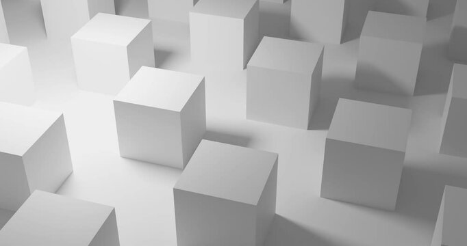 many white cubes move forward rotating on their edges on a white plane. 4K loop animation. The scene is abstract and has a minimalist feel - Powered by Adobe