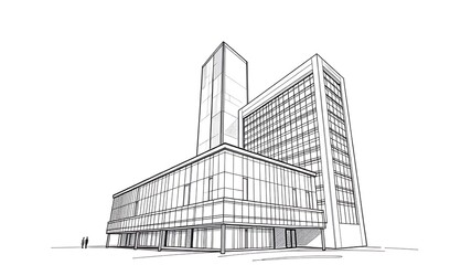 Cleanly Drawn Modern Office Building Sketch. AI Generated