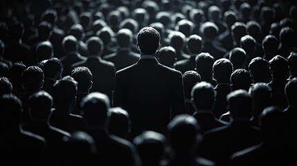 Fototapeta premium A man stands apart from the crowd, embodying the concept of leadership