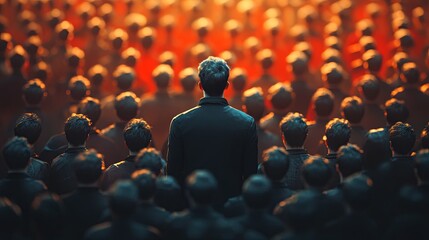 Obraz premium A man stands apart from the crowd, embodying the concept of leadership