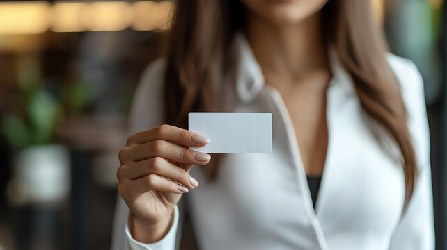 Woman Holding Blank Business Card  Mockup  Closeup - Powered by Adobe