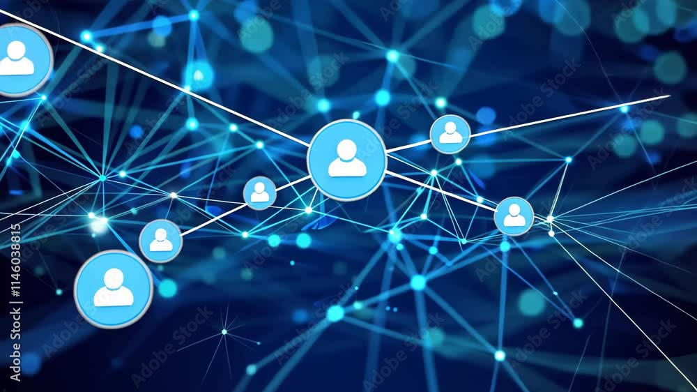 Poster colorful blue lines and glowing dots create an intricate pattern that suggests connectivity and tech