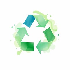Obraz premium Hand-painted watercolor recycling symbol blending greens, blues, and organic textures.