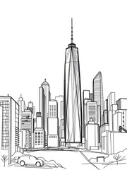 Elegant Line Art Cityscape Illustration. AI Generated