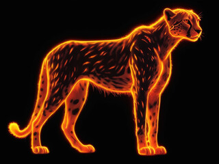 Fototapeta premium Silhouette of a cheetah or leopard crafted from luminous yellow and orange colors on a black background