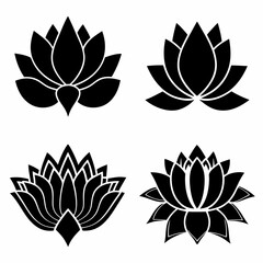 Vector black lotus icons set on white background
