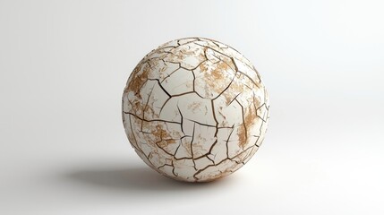 A cracked sphere resembling a weathered globe, symbolizing environmental degradation.