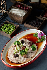 Steamed Minced Pork with Vegetables and Mushrooms