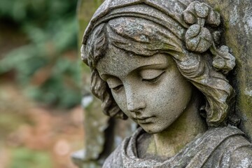 Obraz premium A detailed view of a female figurine with intricate design and facial expression