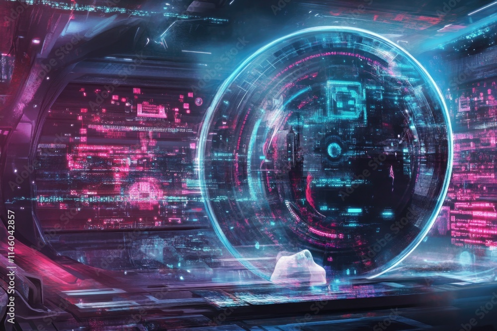 Poster a person working on a futuristic computer system