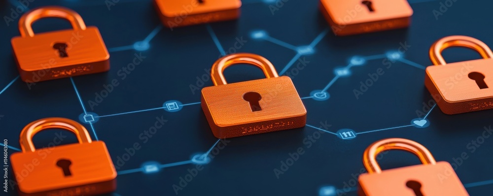 Poster cybersecurity action digital lockdown techniques virtual space infographic high-tech environment ove