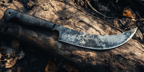 Fototapeta premium A machete that has been expertly sharpened using a whet stone, highlighting the importance of maintaining a machete s edge for optimal performance and efficiency in various tasks.