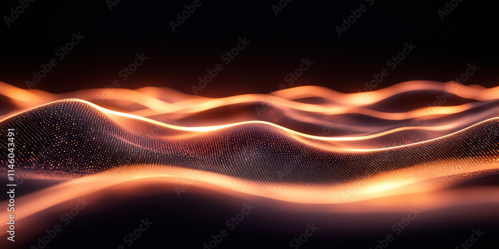 Poster dynamic glowing lines create mesmerizing wave like pattern in dark tones