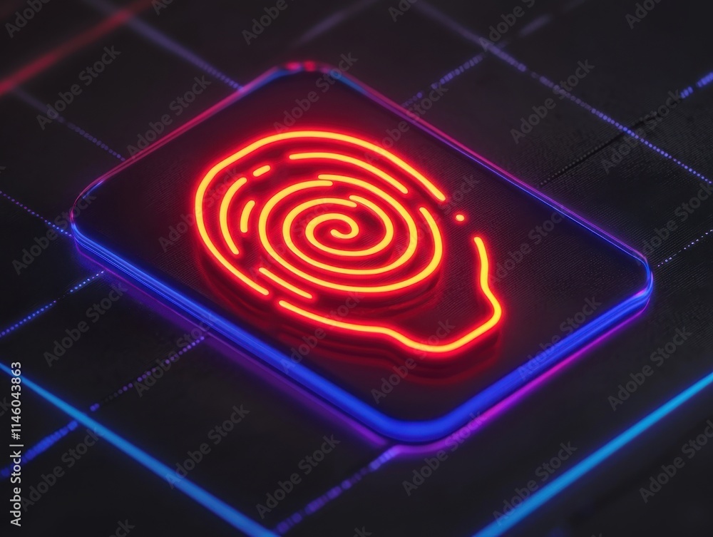 Poster digital fingerprint authentication system technology lab graphic design futuristic environment close