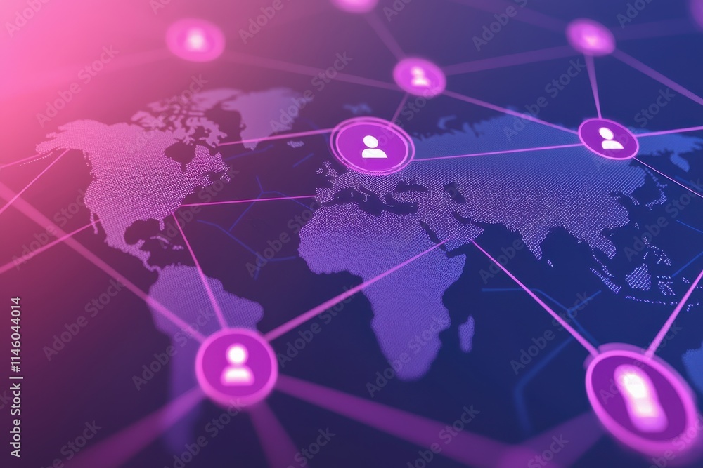 Poster global network connections visualized through digital map technology infographic abstract background