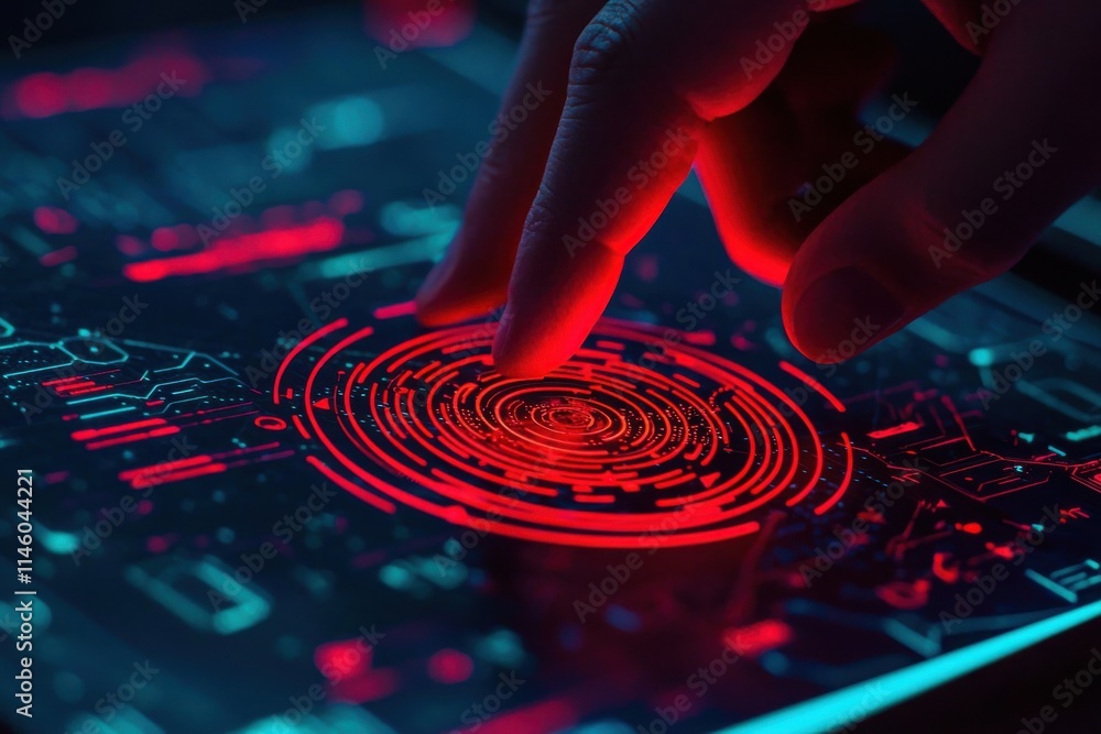 Poster interactive digital interface technology lab visual display modern environment close-up view futuris