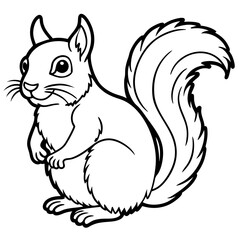 Cute Squirrel Silhouette line art  black vector illustration
