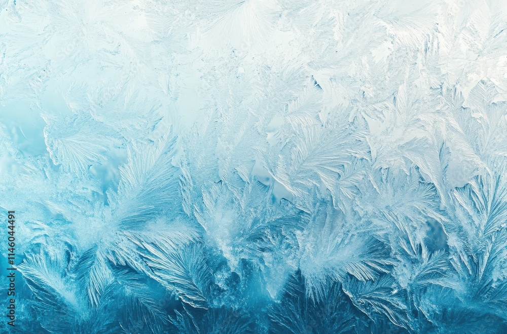 Poster beautiful frost patterns on a glass surface creating an intricate ice artwork with a stunning blue b