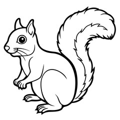 Cute Squirrel Silhouette line art  black vector illustration
