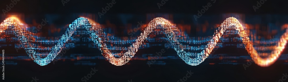 Poster dynamic waveform visualization digital space abstract art futuristic close-up sound frequency concep