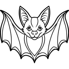 Cute Bat Silhouette line art  black vector illustration