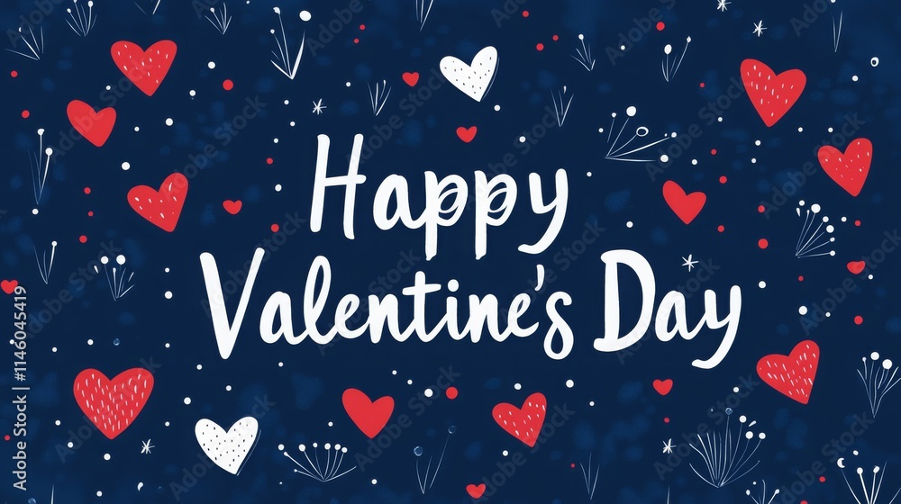 Poster colorful hearts and cheerful patterns create a festive atmosphere for valentine's day.