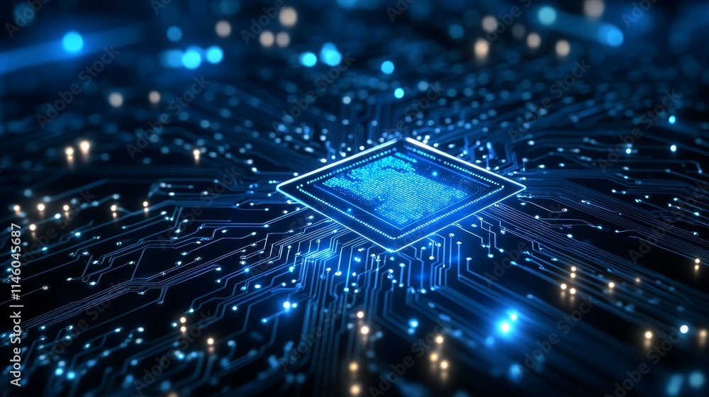 Poster intricate circuit board closeup, exploring the complex world of electronic components and pathways