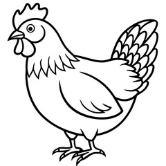 Cute Chicken Silhouette line art  black vector illustration
