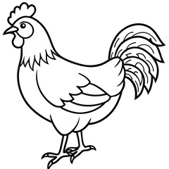 Cute Chicken Silhouette line art  black vector illustration
