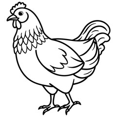 Cute Chicken Silhouette line art  black vector illustration
