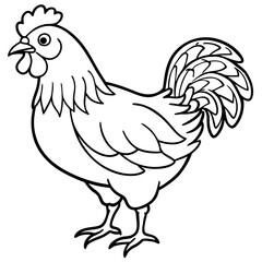 Cute Chicken Silhouette line art  black vector illustration
