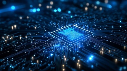 Intricate circuit board closeup, exploring the complex world of electronic components and pathways