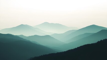 Fototapeta premium Serene mountain range under hazy sky, a breathtaking vista of nature's majesty majestic