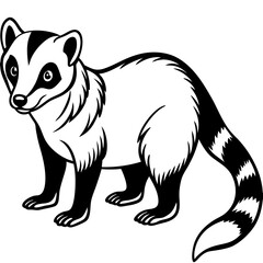 Cute Coati Silhouette line art  black vector illustration