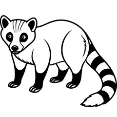 Cute Coati Silhouette line art  black vector illustration