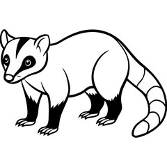 Cute Coati Silhouette line art  black vector illustration