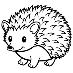 Cute Hedgehog Silhouette line art  black vector illustration